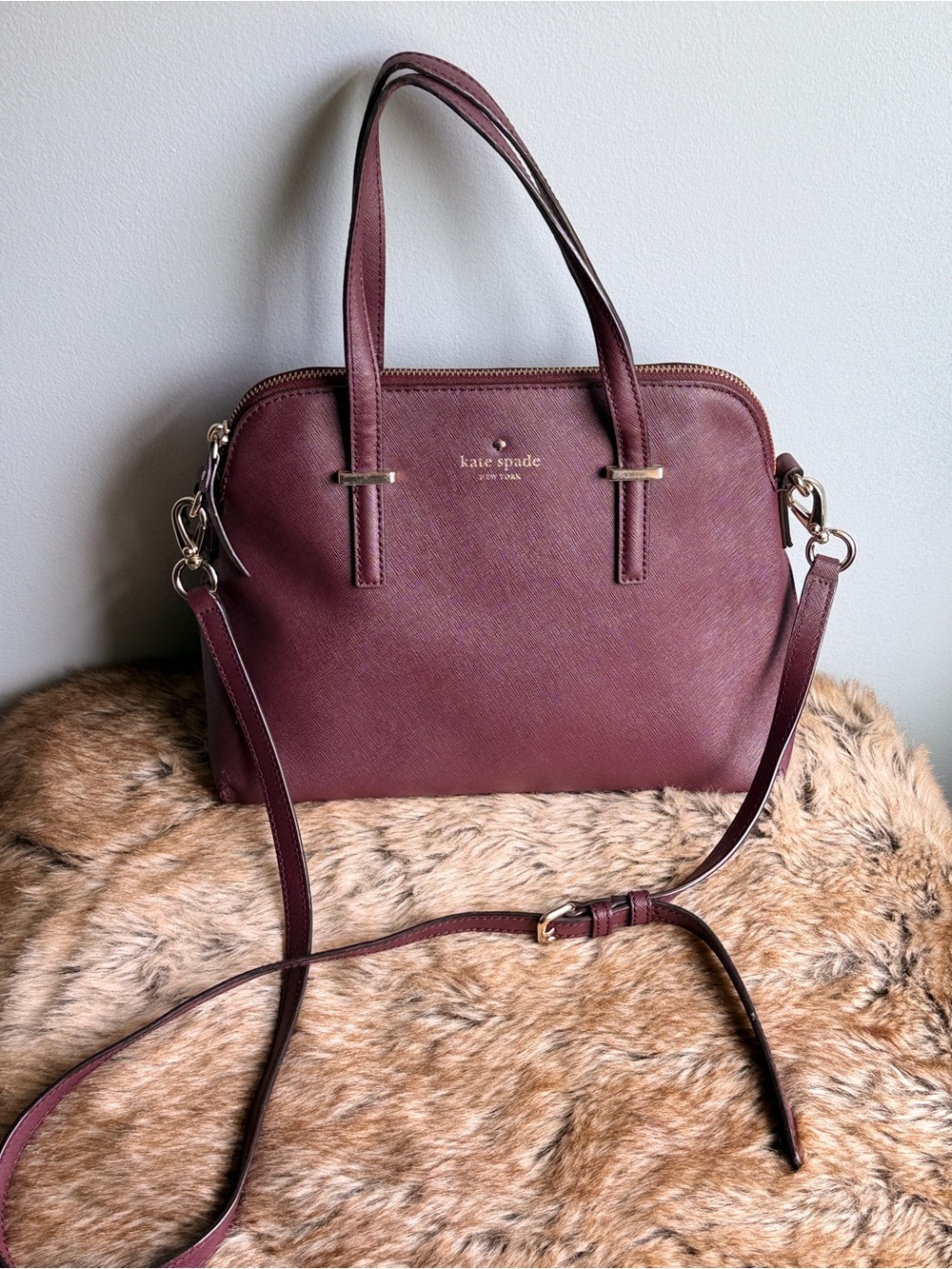 kate spade Burgundy Saffiano Leather Shoulder Bag
